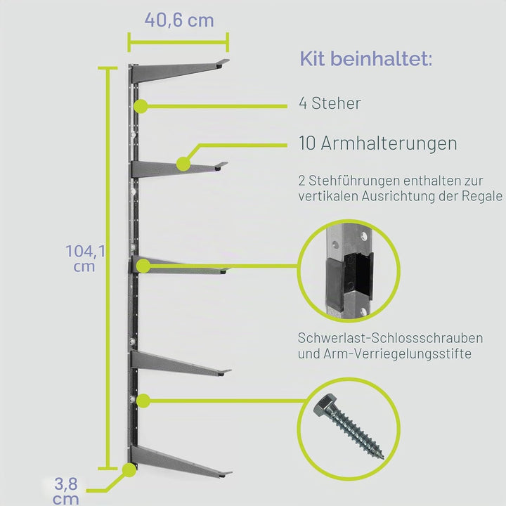 Delta Schwerlastregal – Wandmontiertes Holzregal für Garage, Schuppen, Keller – verstellbare Arme fü