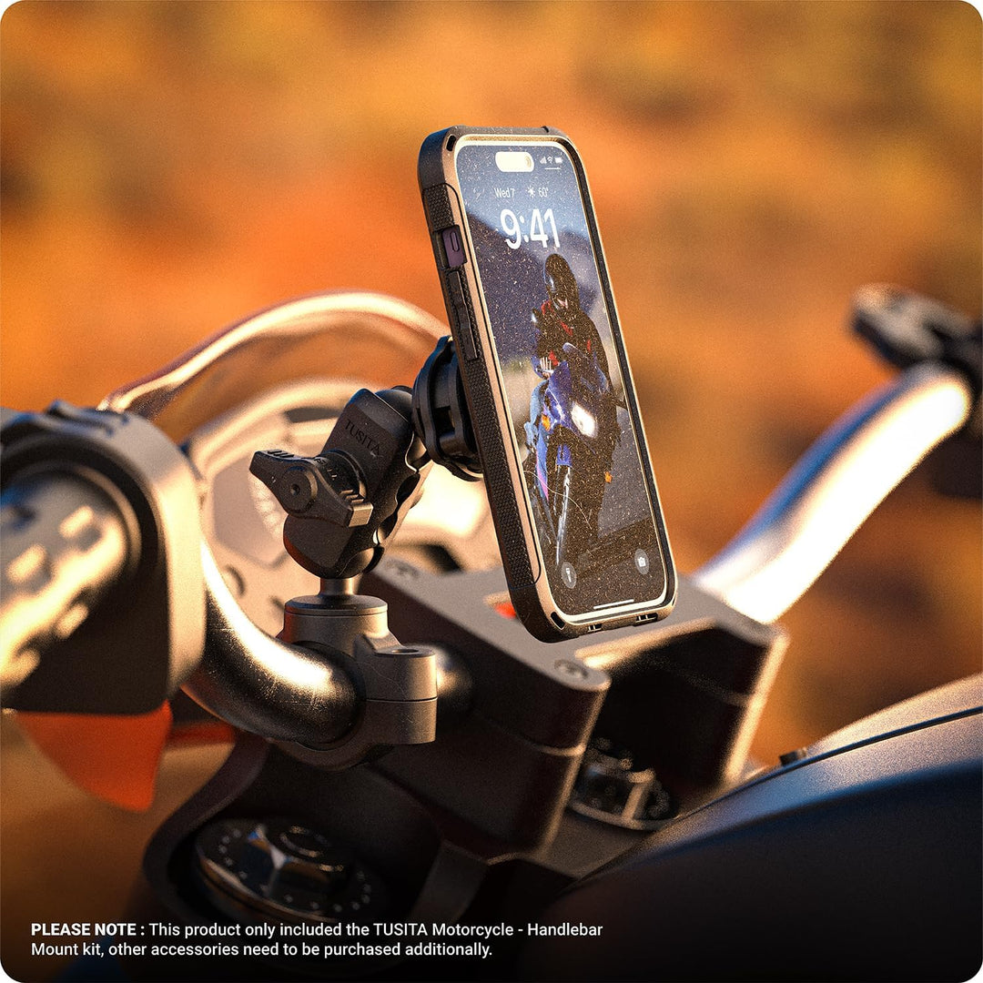 TUSITA Motorrad Lenkerhalterung - Kleine Basis mit Doppeltem Sockelarm Kurz - 1" B Grösse Short Arm,
