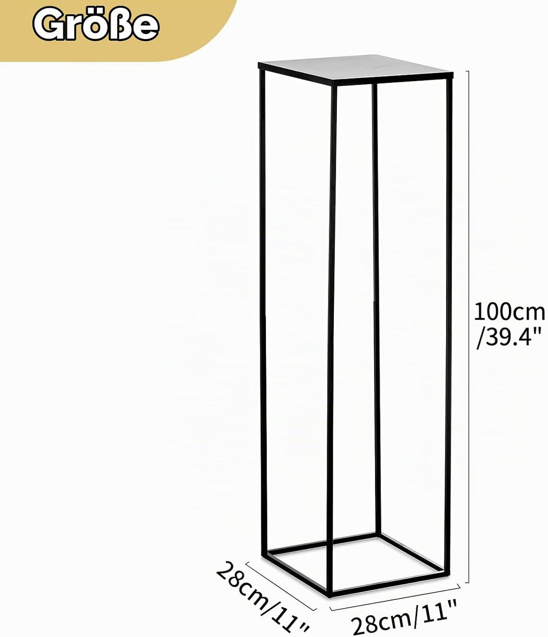 NUPTIO Schwarzer Metall Blumenständer Vase: 100cm Hoch, Einseitige Platte | 2 Stück, Geometrisches,