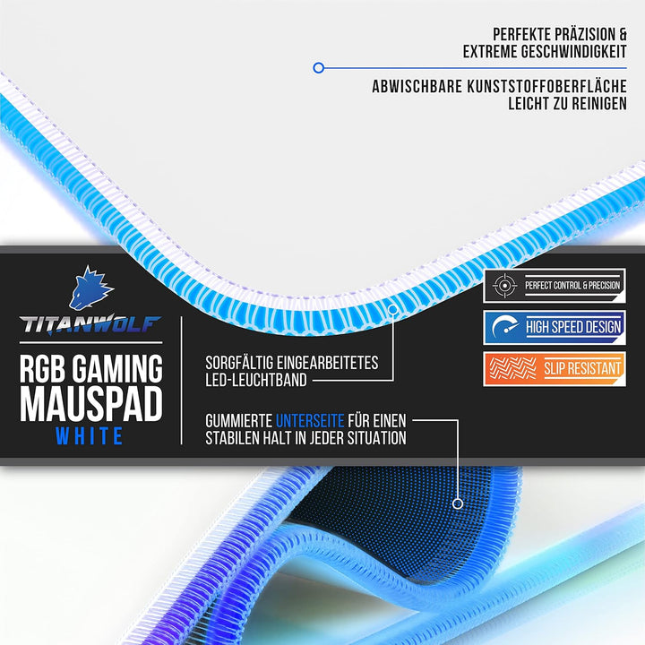 TITANWOLF - RGB Gaming Mauspad - LED Schreibtischunterlage - 900x400 mm Übergrösse - XXL Mousepad -