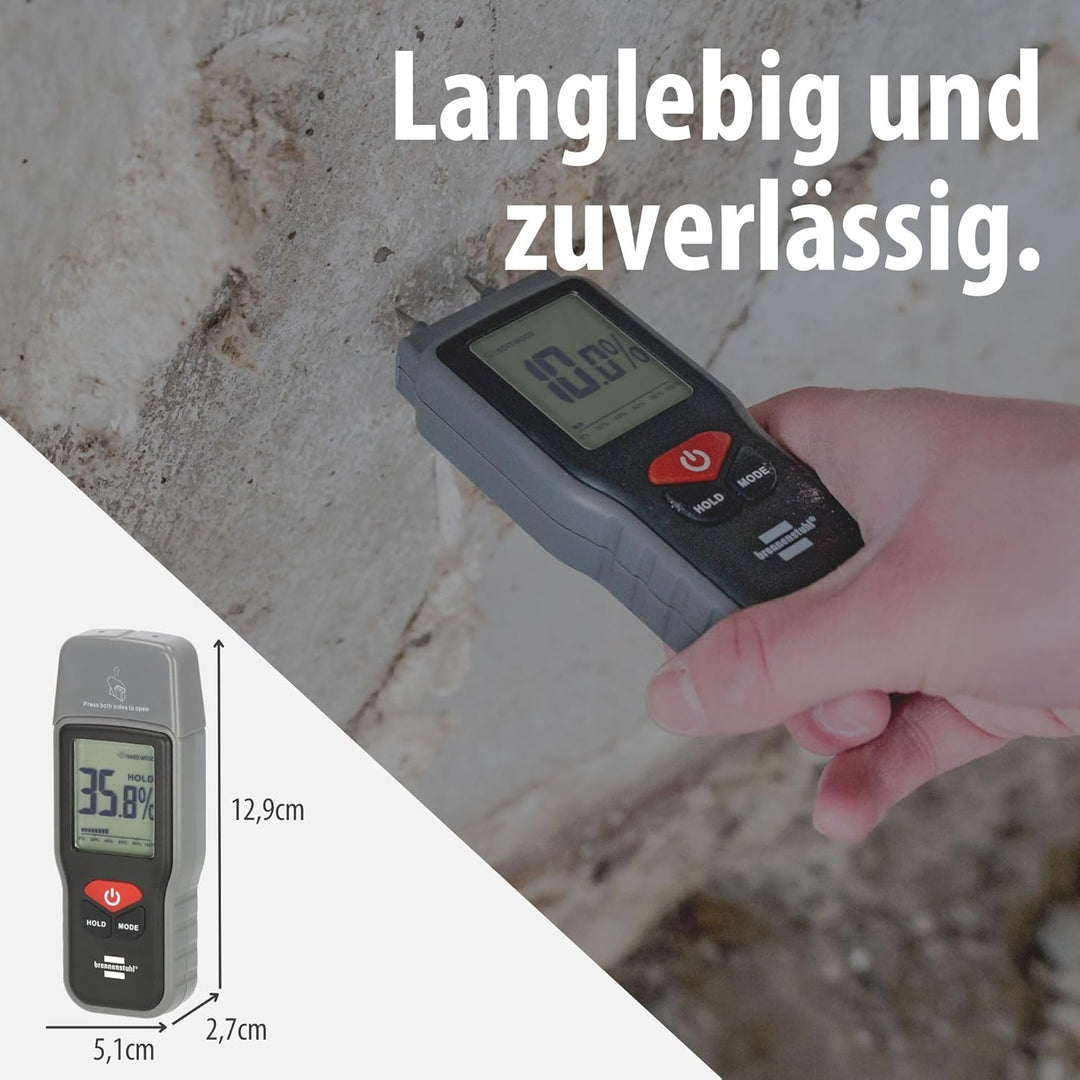 Brennenstuhl Feuchtigkeitsmessgerät FM-01 (Feuchtigkeitsmesser für Holz oder Baustoffe, Holzfeuchtem