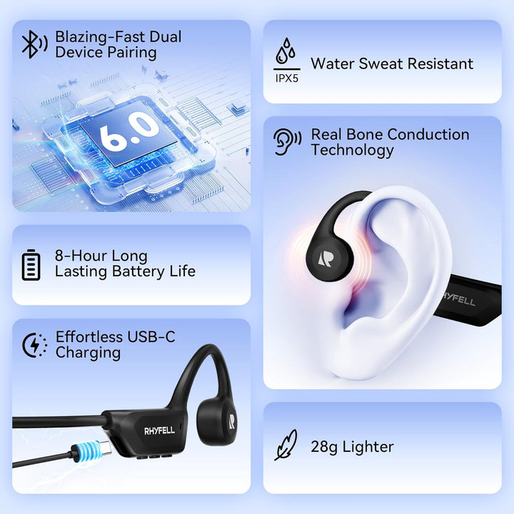 Knochenschall Kopfhörer, Open Ear Bluetooth 6.0 Sportkopfhörer, Geeignet für Laufen Orange und Grau,