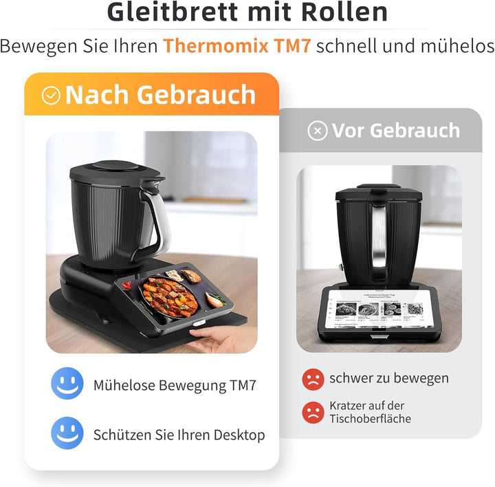 Gleitbrett für Thermomix TM7, Acryl Brett für Thermomix Zubehör TM7 mit Rollen, Müheloses Verschiebe