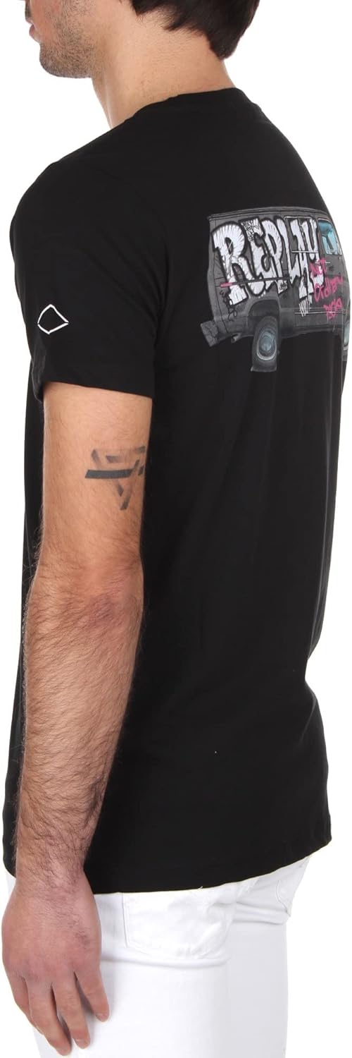 Replay Herren T-Shirt Kurzarm mit Print XL Black 098, XL Black 098