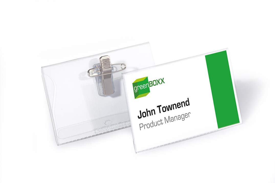 Durable Namensschild (mit Kombiklemme, 54 x 90 mm) Packung à 50 Stück, transparent, 810119 54 x 90 m
