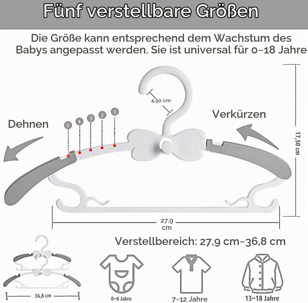 WJWSKI Kleiderbügel Kinder，50 Stück 29-37CM Mitwachsende Kinderkleiderbügel Stapelbare Baby Kleiderb