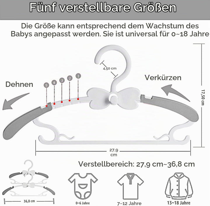 WJWSKI Kleiderbügel Kinder，50 Stück 29-37CM Mitwachsende Kinderkleiderbügel Stapelbare Baby Kleiderb