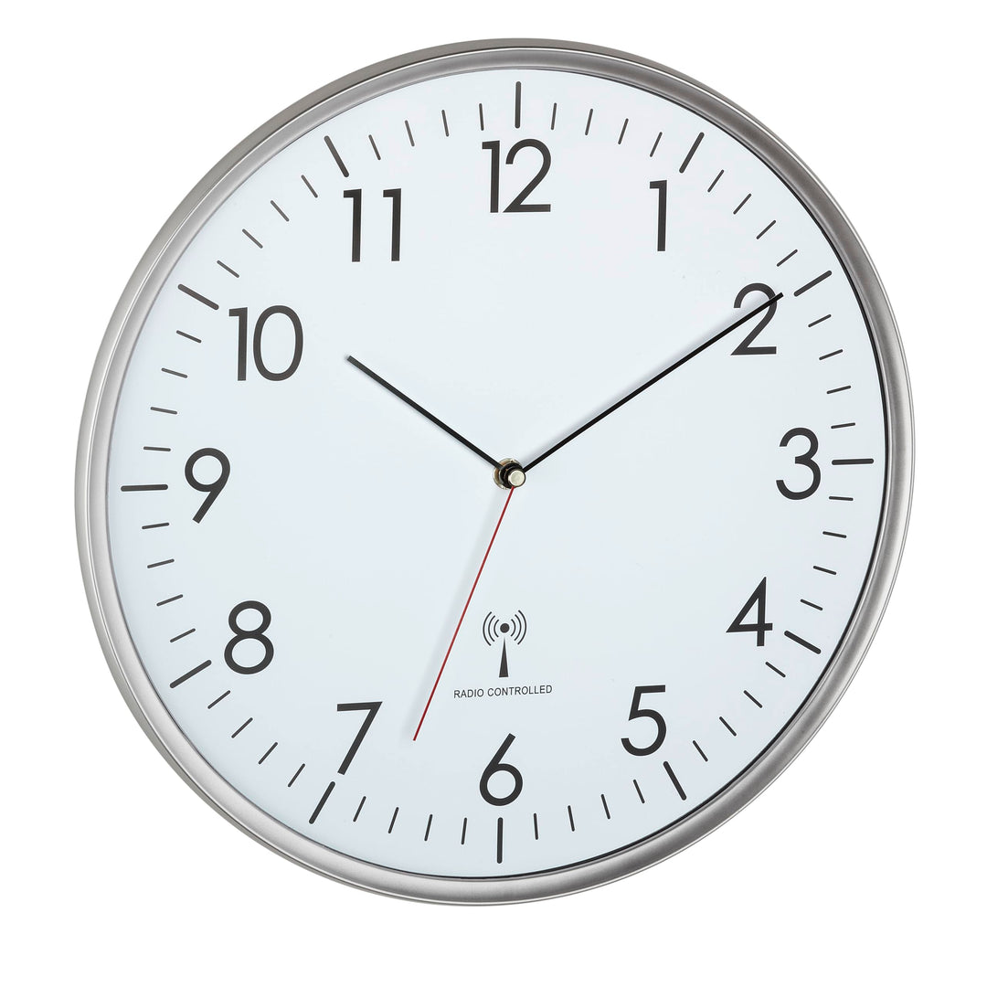 TFA Dostmann Analoge Wanduhr Funk, hohe Genauigkeit, Funkuhr, weiss/Silber, 60.3514, für Küche,Wohnz