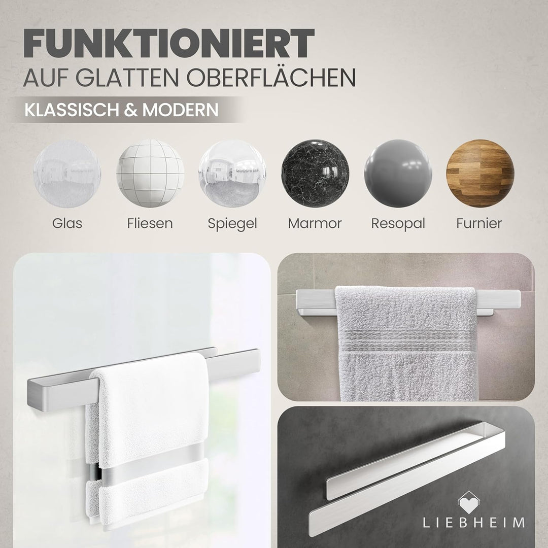LIEBHEIM Handtuchhalter ohne Bohren - TESA Montage Klebeband & extra grosse Klebefläche - Handtuchst