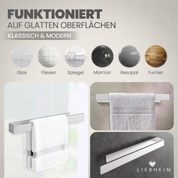 LIEBHEIM Handtuchhalter ohne Bohren - TESA Montage Klebeband & extra grosse Klebefläche - Handtuchst