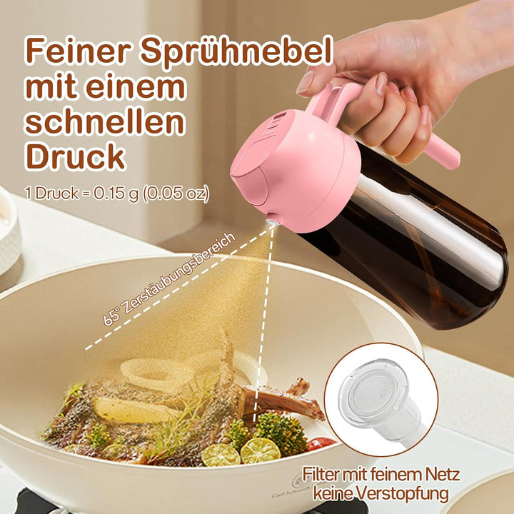 YARRAMATE 2 Stück 470ml Ölsprüher zum Kochen, 2-in-1 UV Schutz ölzerstäuber für die Küche, Bernstein