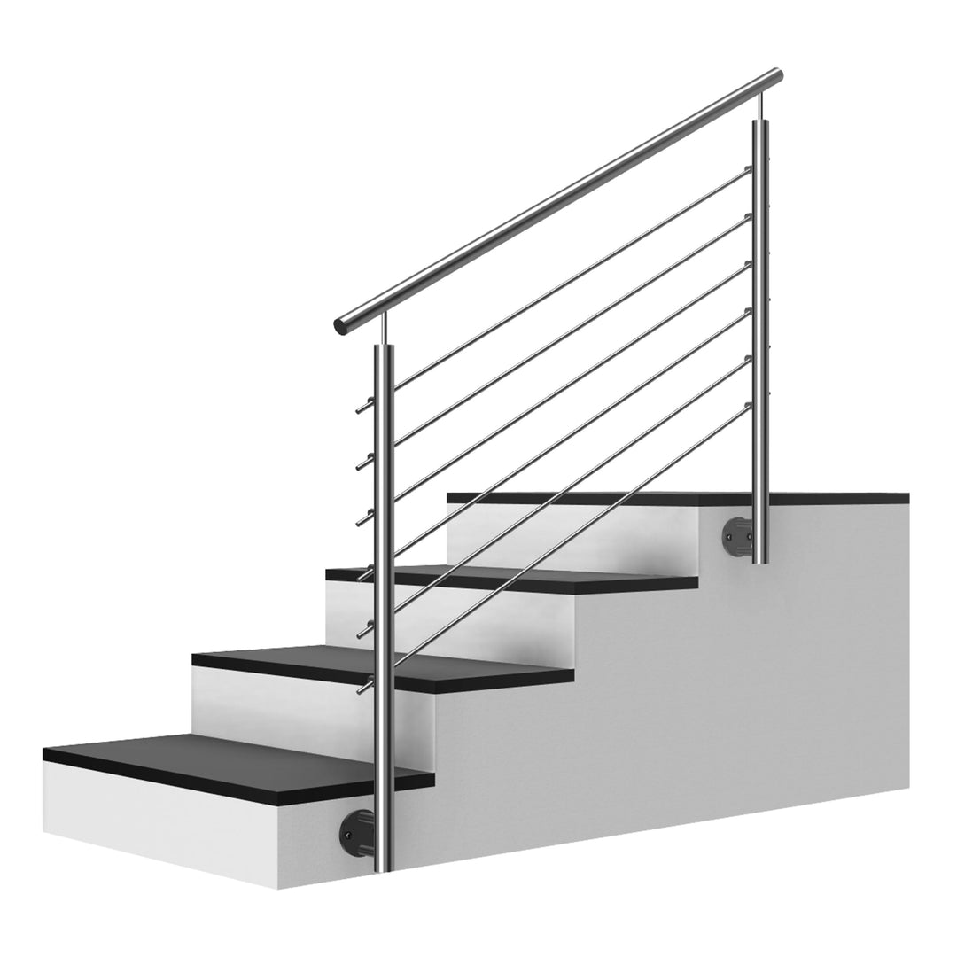 Edelstahl Treppengeländer Seitenmontage, 1,4m lang, 0,9m hoch, Aussengeländer, je 2 Pfosten + 6 Quer