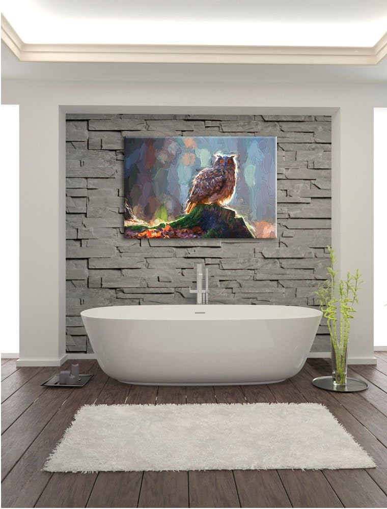 Pixxprint Eule auf dem Baumstamm als Leinwandbild/Grösse: 100x70 / Wandbild/Kunstdruck/fertig bespan