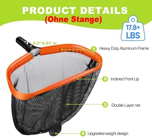 KGC Pool Kescher, Professionelles Poolkescher aus Metall, Doppelschichtiger Tiefenkescher mit Alumin