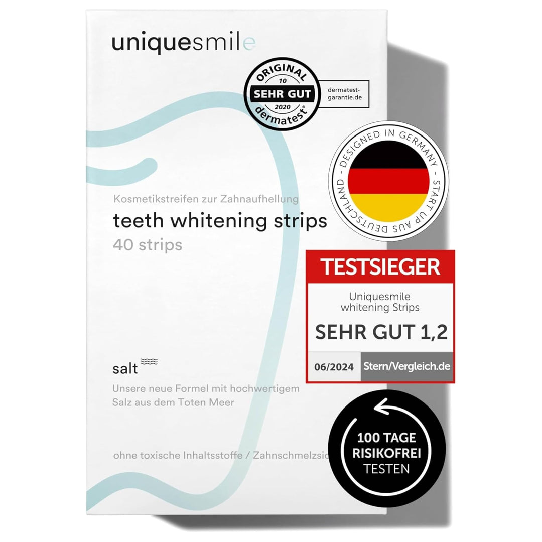 Zahnaufhellung Whitening Strips - Testsieger 2024-100 Tage risikofrei testen - frei von Peroxid - in