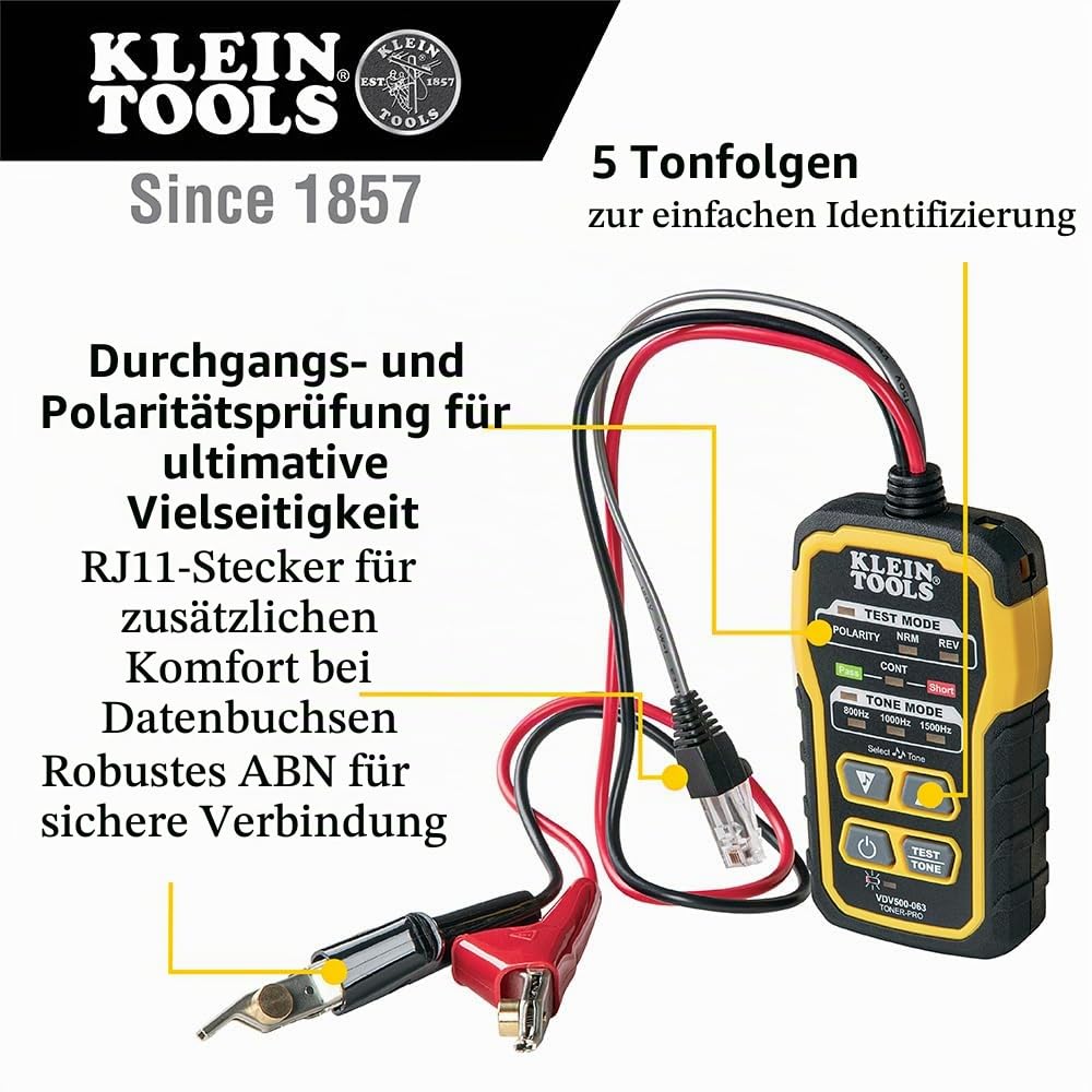 KLEIN TOOLS Tongenerator Leitungssucher, Toner-Pro, Telefon (RJ11 und RJ12), Daten (RJ45) Koax und w