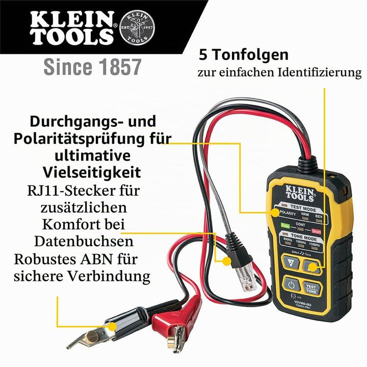KLEIN TOOLS Tongenerator Leitungssucher, Toner-Pro, Telefon (RJ11 und RJ12), Daten (RJ45) Koax und w