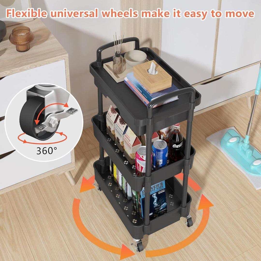Wuciray 3 Schicht Regal mit Rollen Beistellwagen mit Rollen Rollregal Schwarz Putzwagen Friseurwagen