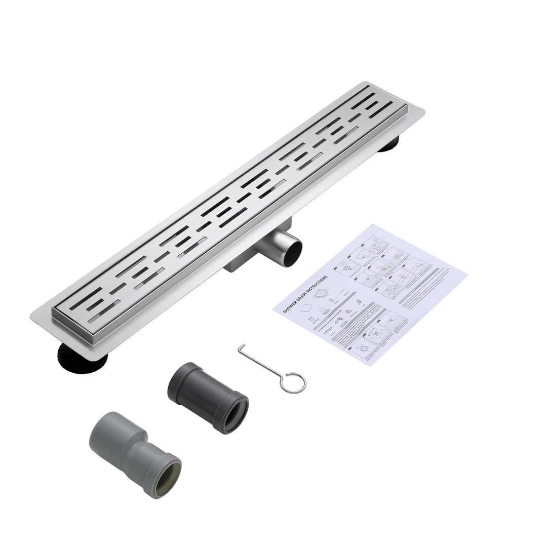 Duschrinne 60 cm 304 Edelstahl, Linearer Bodenablauf Komplettset Gitter – Gebürstet, Gitter – Gebürs