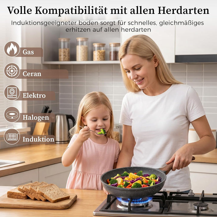 YASHE Bratpfanne 24 cm, Induktion, ungiftig, PTFE- und PFAS-frei | Granitoberfläche für gesundes Koc