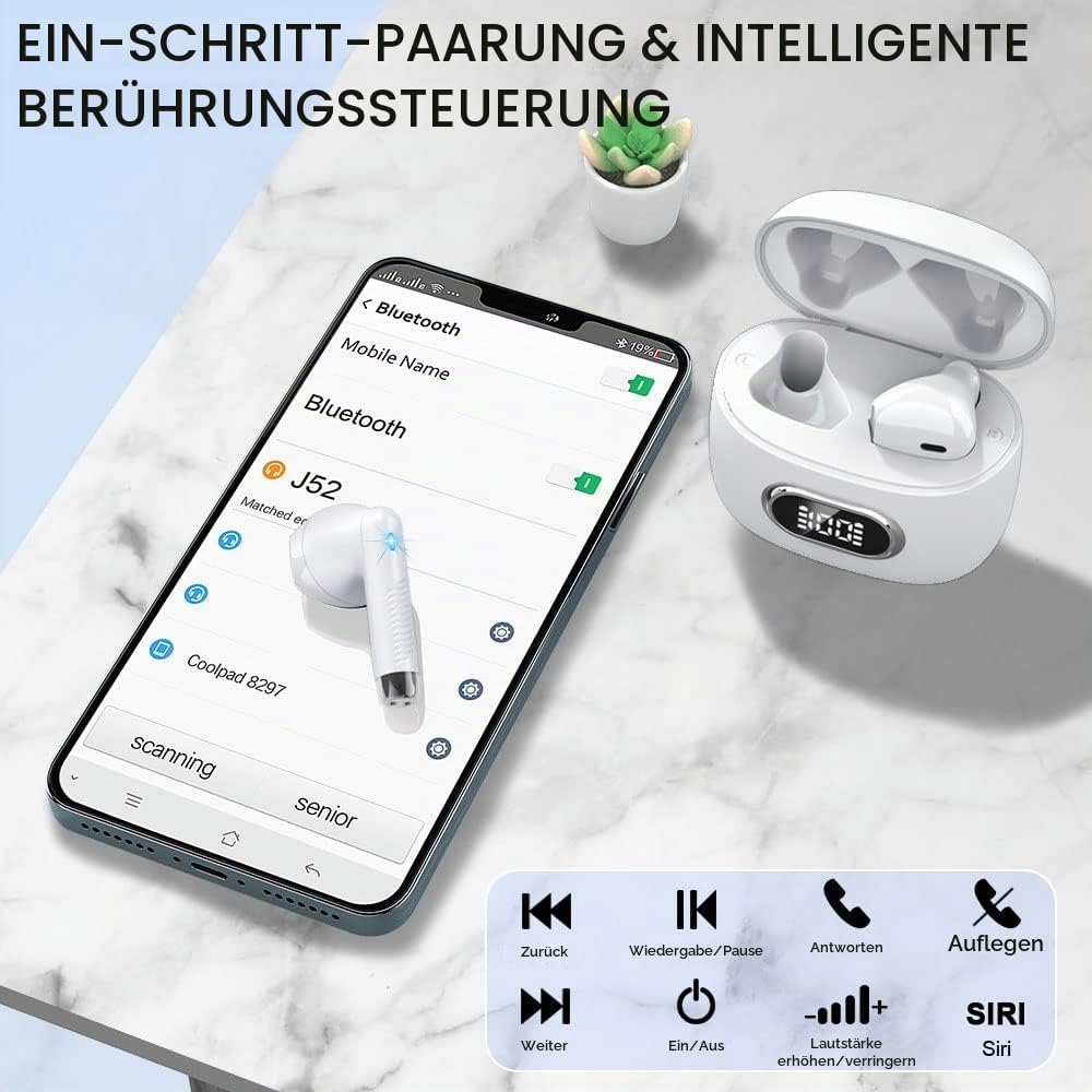 Bluetooth 5.3 Kopfhörer In Ear Kopfhörer Kabellos Bluetooth mit ENC Dual Mic, 2022 Kabellose Kopfhör
