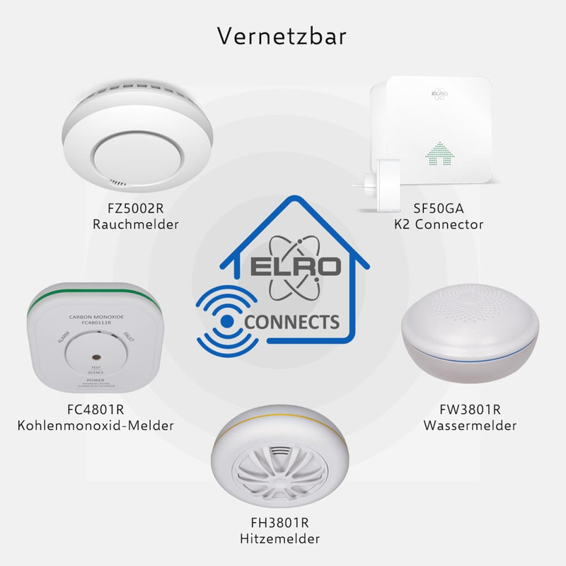 2-er Set ELRO Connects Funk Rauchmelder FZ5002R - DIN EN14604 geprüft - mit Hitzesensor 2 Stück Rauc