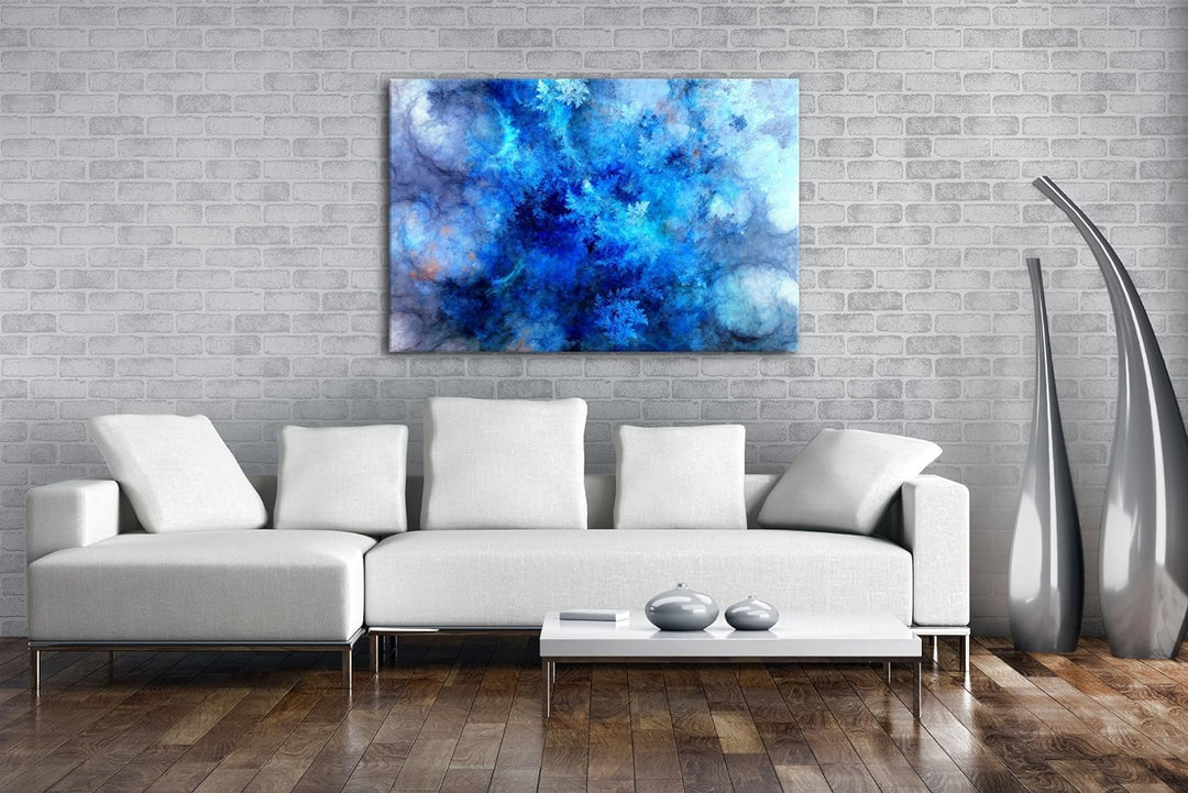 deyoli atemberaubendes Fraktal Muster in blau weiss Format: 80x60 als Leinwandbild, Motiv fertig ger