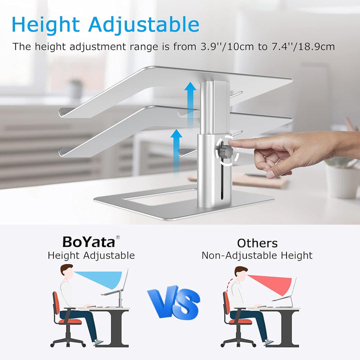 BoYata Laptopständer, Höhenverstellbarer Laptop Riser, Belüfteter Aluminium Notebookhalter für Schre