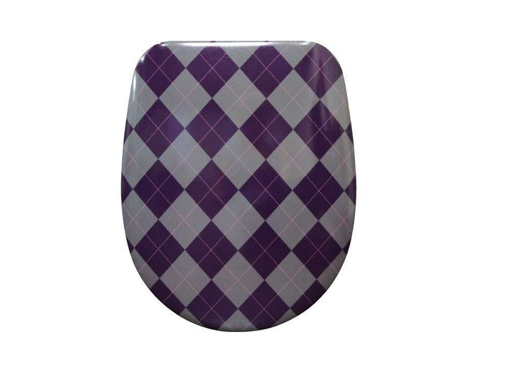 SITZPLATZ® WC-Sitz mit Dekor Karo lila, antibakterieller Duroplast Toilettensitz, WC-Deckel, Edelsta