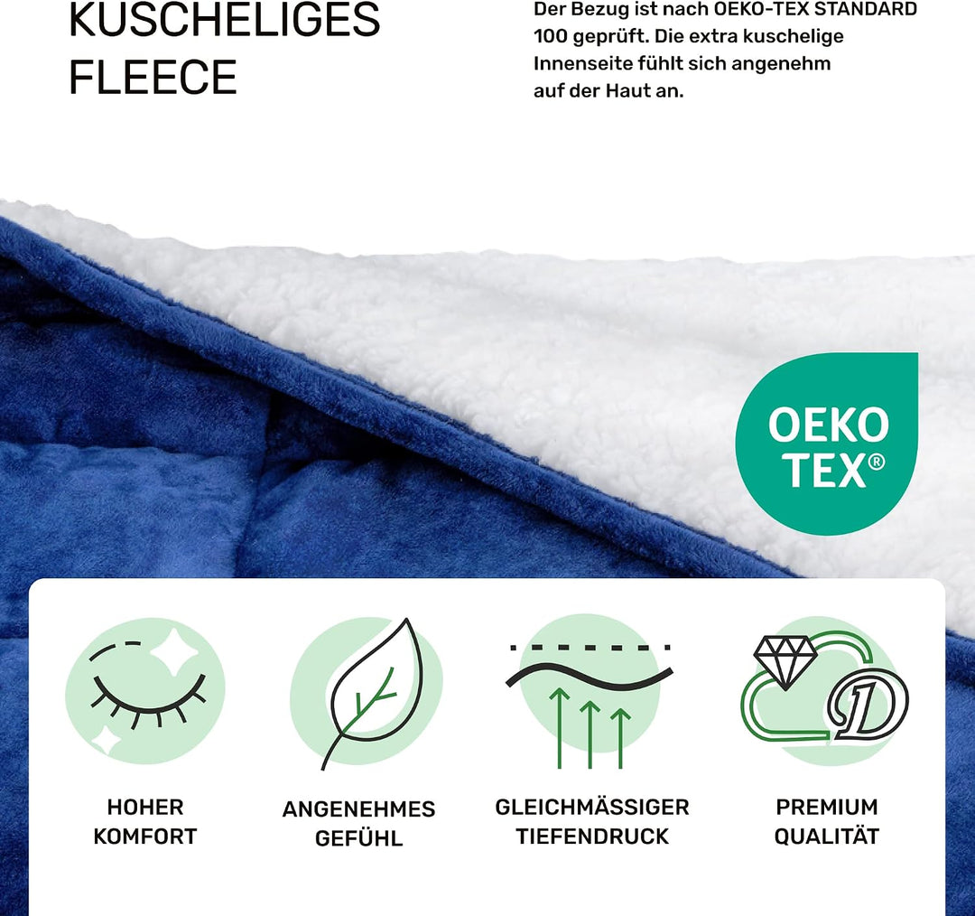 Dailydream Gewichtsdecke 135x200cm, 9,5 kg, Fleece, Blau | Gewichtsdecke mit weicher Fleece-Aussensc