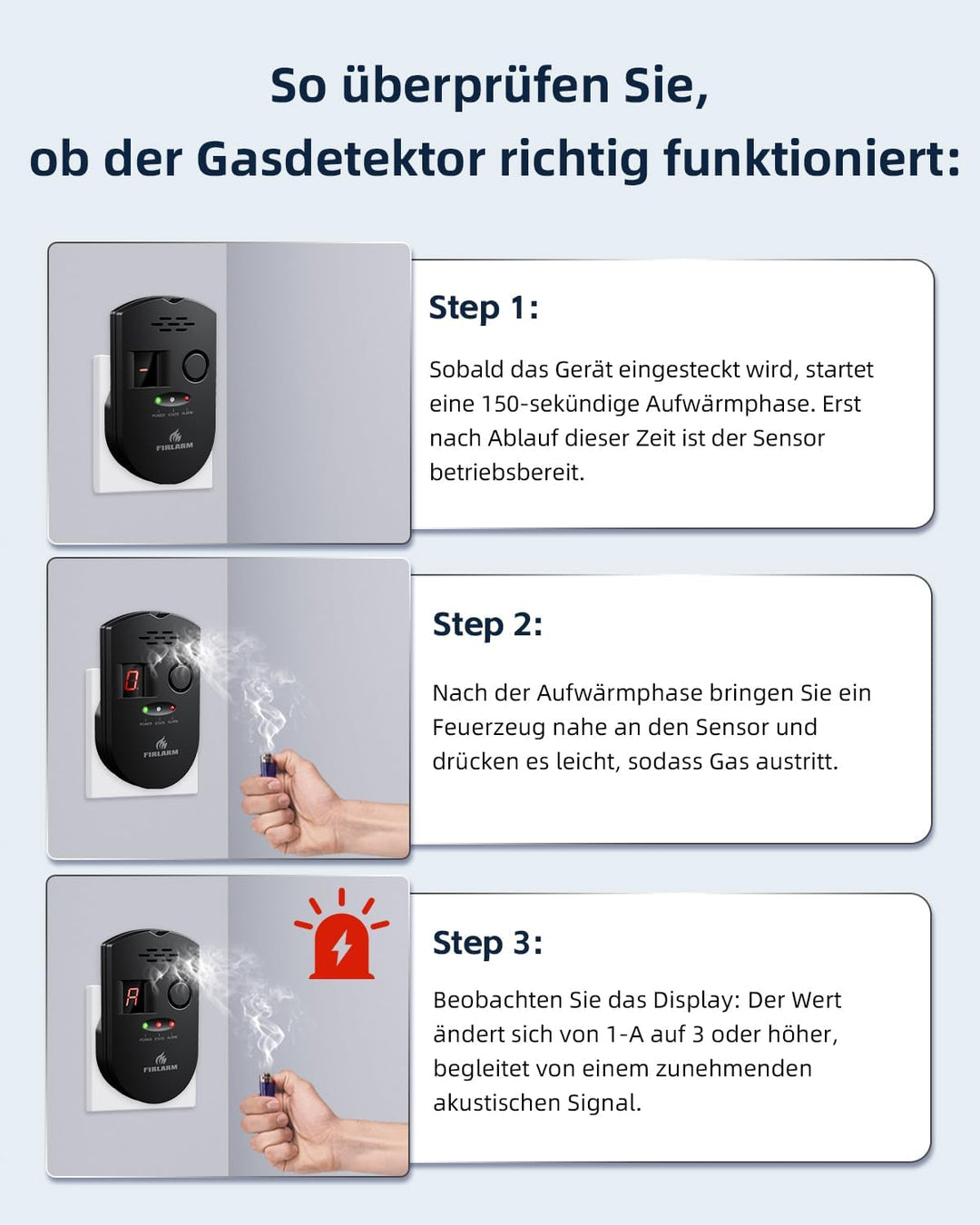 Firlarm Gasmelder, Plug-in Gaswarner mit LED Digitalanzeige und 85dB Alarm, Portable Methan Propan B