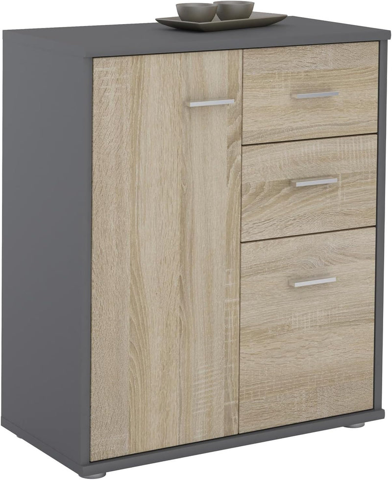 CARO-Möbel Kommode Highboard Bürokommode mit 2 Schubladen und 2 Türen in grau/Sonoma Eiche, Grau/Son