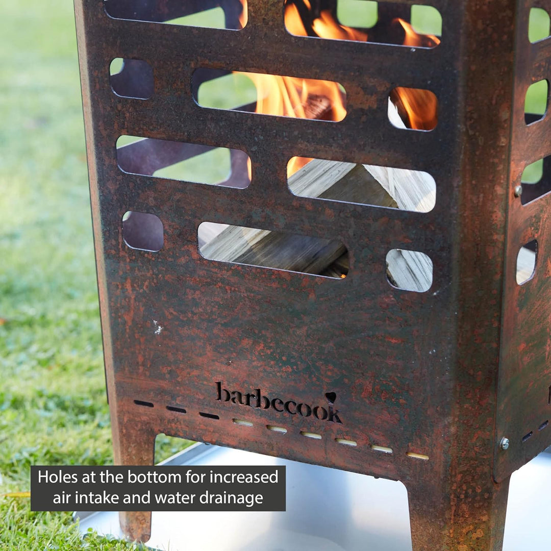 Barbecook Jill feuerschale, eckig, gartendeko rostoptik, Cortenstahl, 38 x 38 x 55 cm