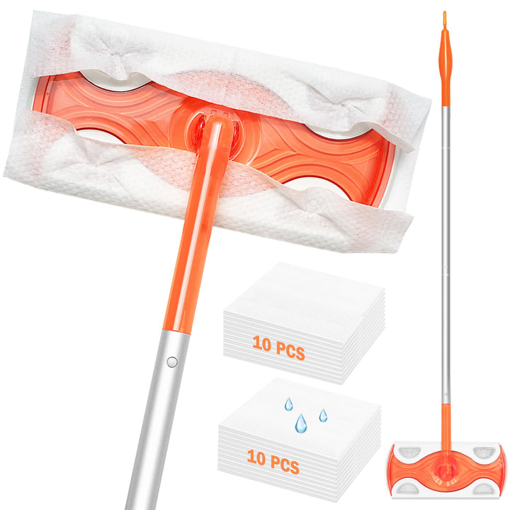 JEHONN Bodenwischer Nass für Swiffer Pads, 2-in-1 Wet Dry Starterset, Feuchte Bodentücher mit 10 Tro