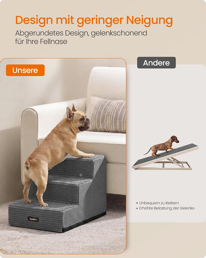 Feandrea Hundetreppe, 3 Stufen Katzentreppe aus Schaumstoff, Hunderampe für Kleine Hunde, 46 x 40 x