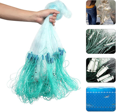 Pssopp Fischernetz 1,5 m x 50 m Nylon Tragbares Wurfnetz Monofilament Wurfnetz Angelnetz zum Fischen