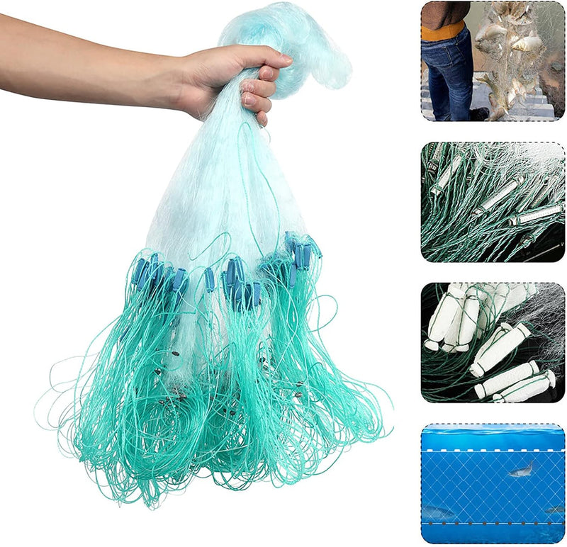 Pssopp Fischernetz 1,5 m x 50 m Nylon Tragbares Wurfnetz Monofilament Wurfnetz Angelnetz zum Fischen