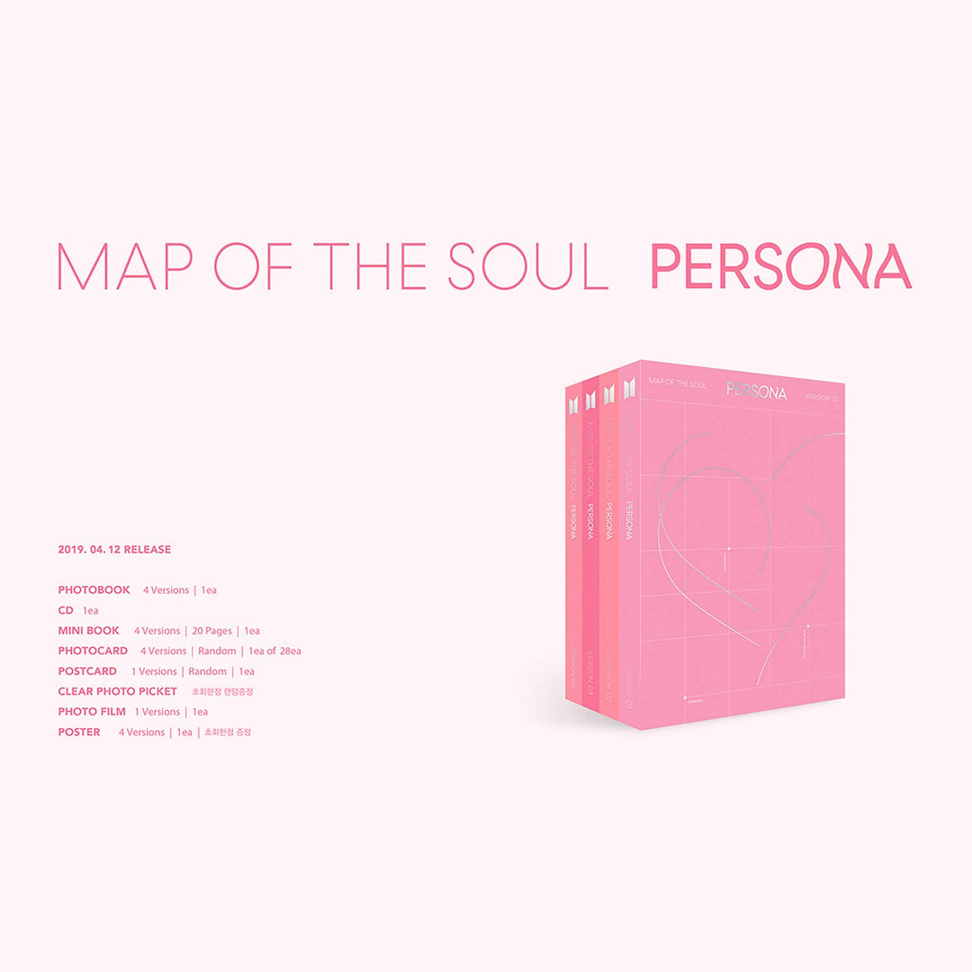 BTS Album - MAP OF SOUL : PERSONA [ 4 Ver. ] CD + Photobook + Mini Book + Photocard + Postcard + Pho