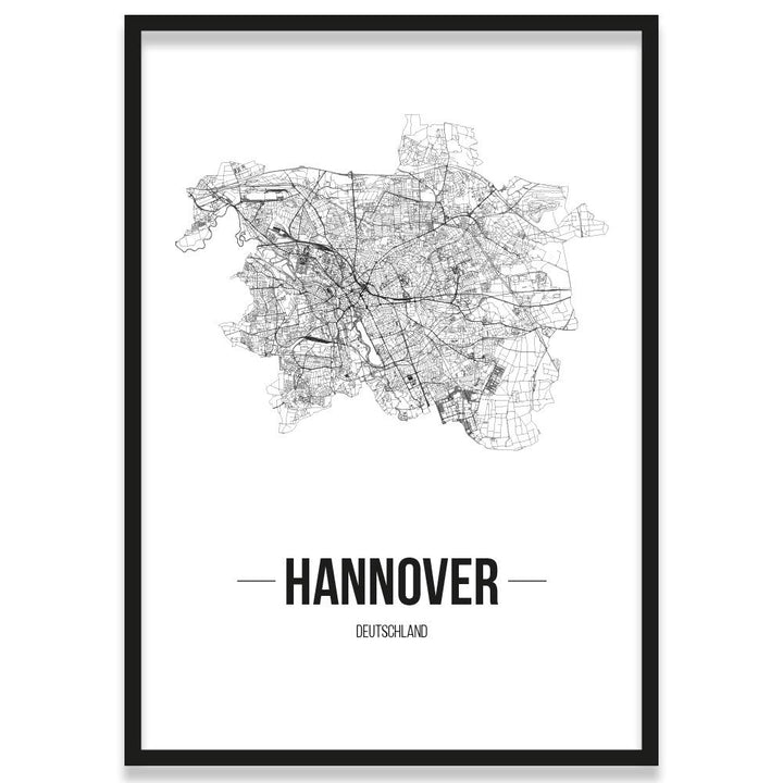 JUNIWORDS Stadtposter, Hannover, Wähle eine Grösse, 21 x 30 cm, Poster mit Rahmen, Schrift B, Weiss