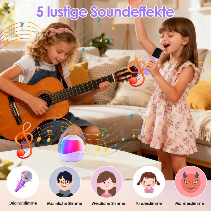 Karaoke Maschine Kinder mit 2 Karaoke Mikrofon Kinde Mini Tragbares Bluetooth Lautsprecher mit Stimm