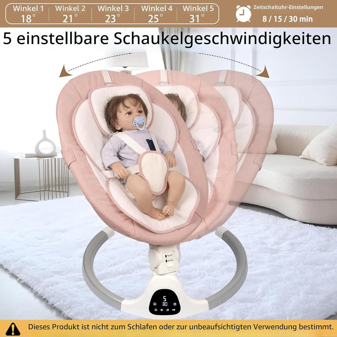 Elektrische Babywippe für Säuglinge bis 9 kg, klappbar, mit Fernbedienung & Bluetooth, Timer-Funktio