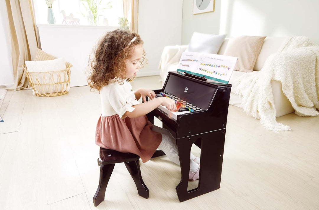Hape Leuchttasten-Piano mit Hocker und Notenhalter, Musikspielzeug aus Holz, ab 3 Jahren, Schwarz