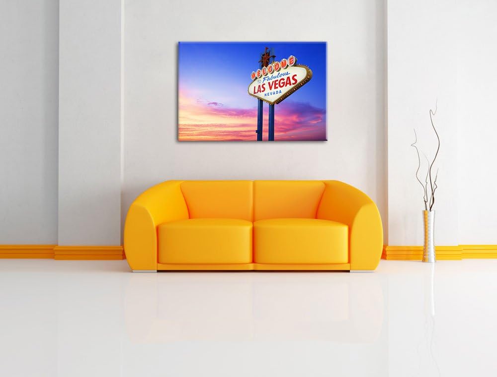 Las Vegas Schild in der Dämmerung Format: 100x70 auf Leinwand, XXL riesige Bilder fertig gerahmt mit