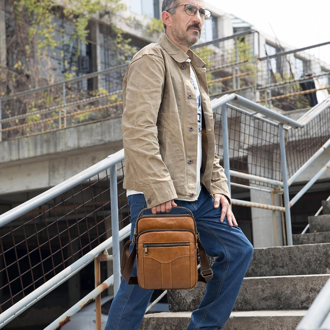 MANNUOSI Herren Schultertaschen business Freizeit Henkeltaschen echtleder vintage Handtaschen Einhei