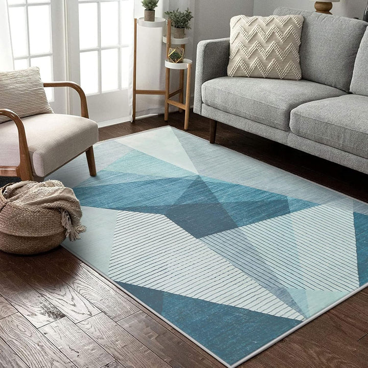 ASIinnsy Kurzflor Teppich Wohnzimmer Teppich Geometrisches Muster Abstrakt Moderne Teppiche Blau Gra