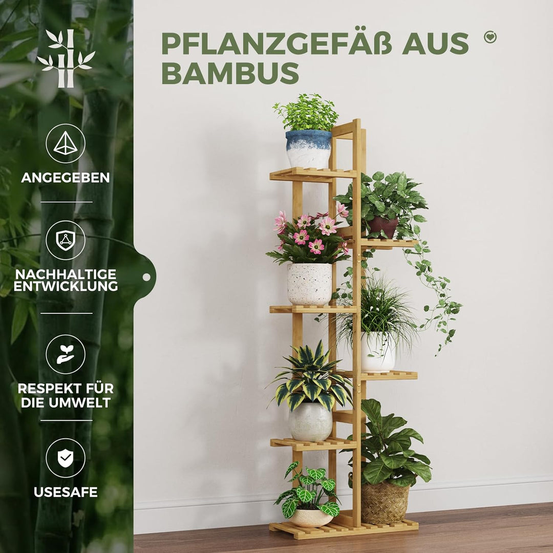 Bamworld Pflanzenständer Blumenständer Bambus Pflanzenregal Indoor Blumenregal Kleines Metall Blumen