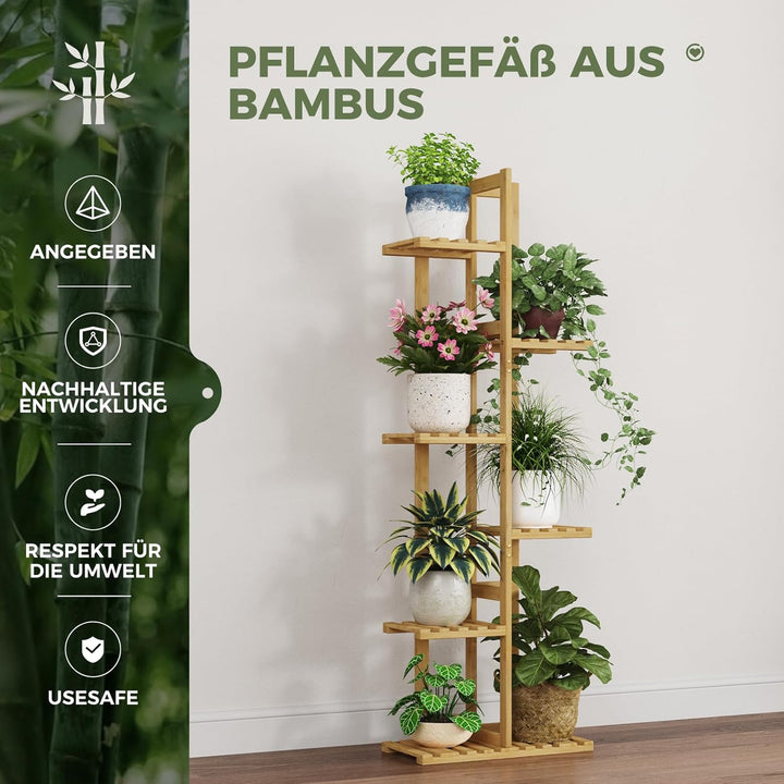 Bamworld Pflanzenständer Blumenständer Bambus Pflanzenregal Indoor Blumenregal Kleines Metall Blumen