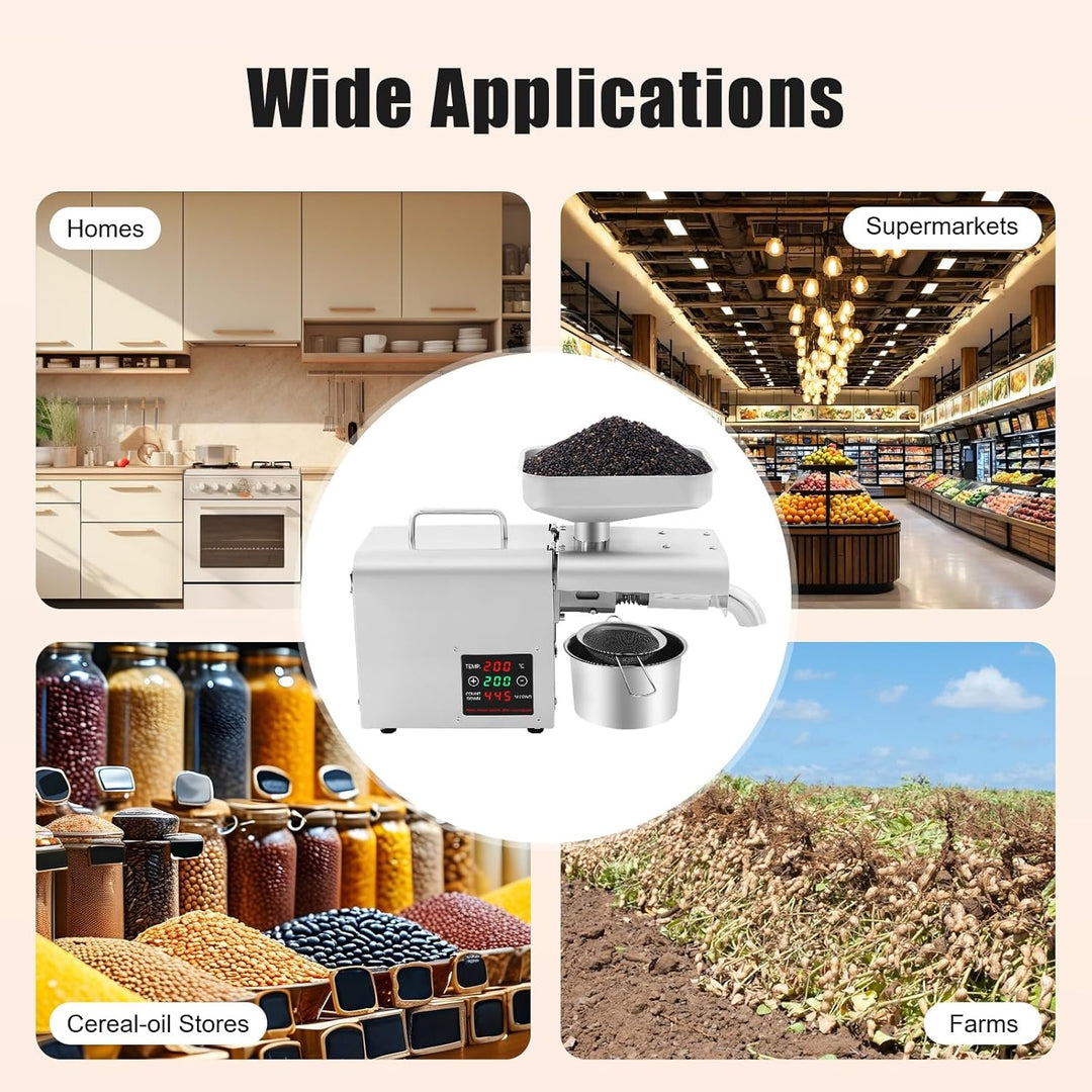 Elektrische Ölpresse für Kaltöl & Heiss, Ölpressmaschine für Nüsse, Erdnüsse, Sesam, 3-6 kg/Stunde,