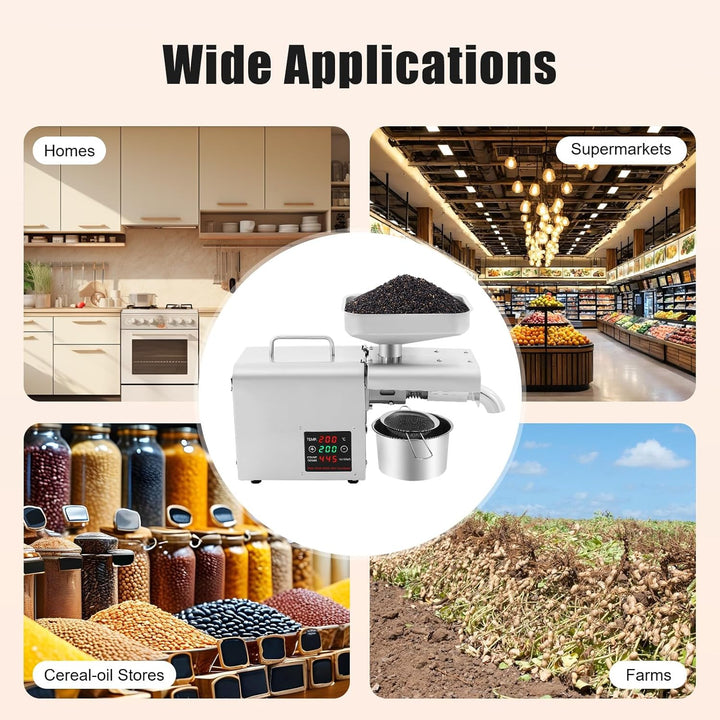 Elektrische Ölpresse für Kaltöl & Heiss, Ölpressmaschine für Nüsse, Erdnüsse, Sesam, 3-6 kg/Stunde,