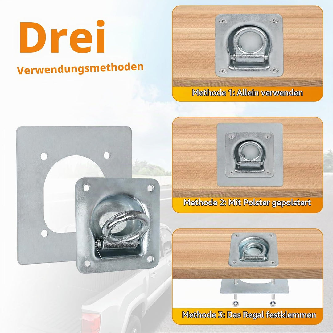 EXLECO 4pcs Zurrösen für Anhänger mit Gegenplatte &amp; Schrauben, Zurrmulden Versenkt Anhängerösen Verz